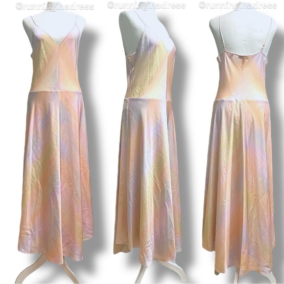 NWT VINCE Rainbow Wash Satin Slip Dress In Size Medium Pink Blue Yellow Purple - Picture 7 of 16